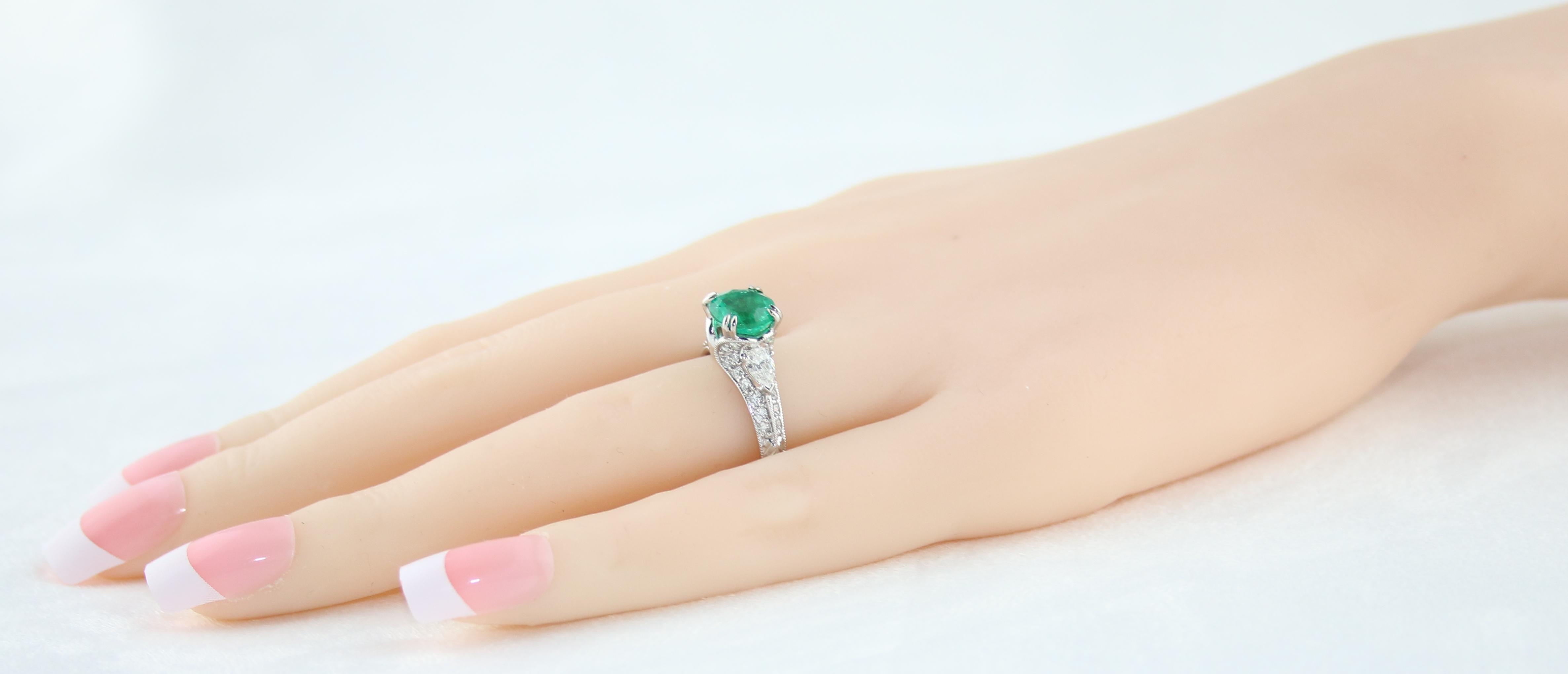 Round Cut GIA Certified 1.78 Carat Round Emerald Diamond Gold Milgrain Filigree Ring For Sale
