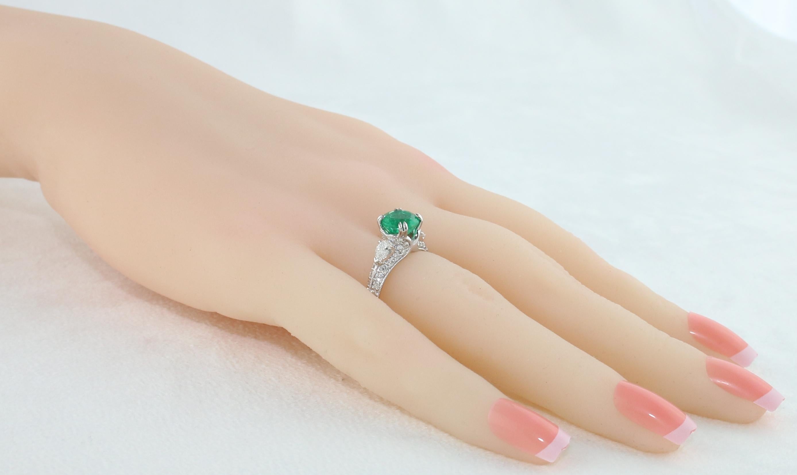 GIA Certified 1.78 Carat Round Emerald Diamond Gold Milgrain Filigree Ring For Sale 1