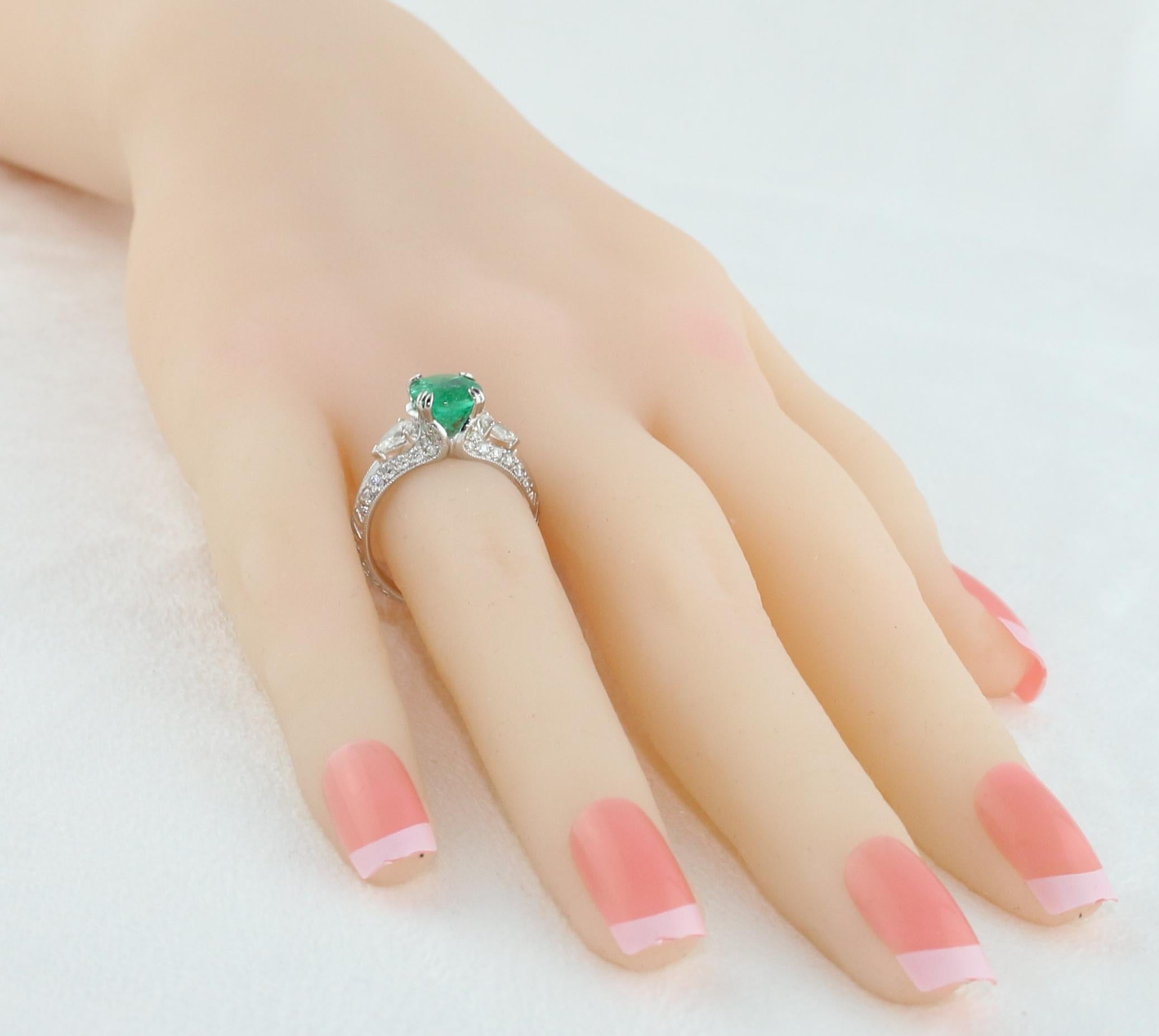 GIA Certified 1.78 Carat Round Emerald Diamond Gold Milgrain Filigree Ring For Sale 2