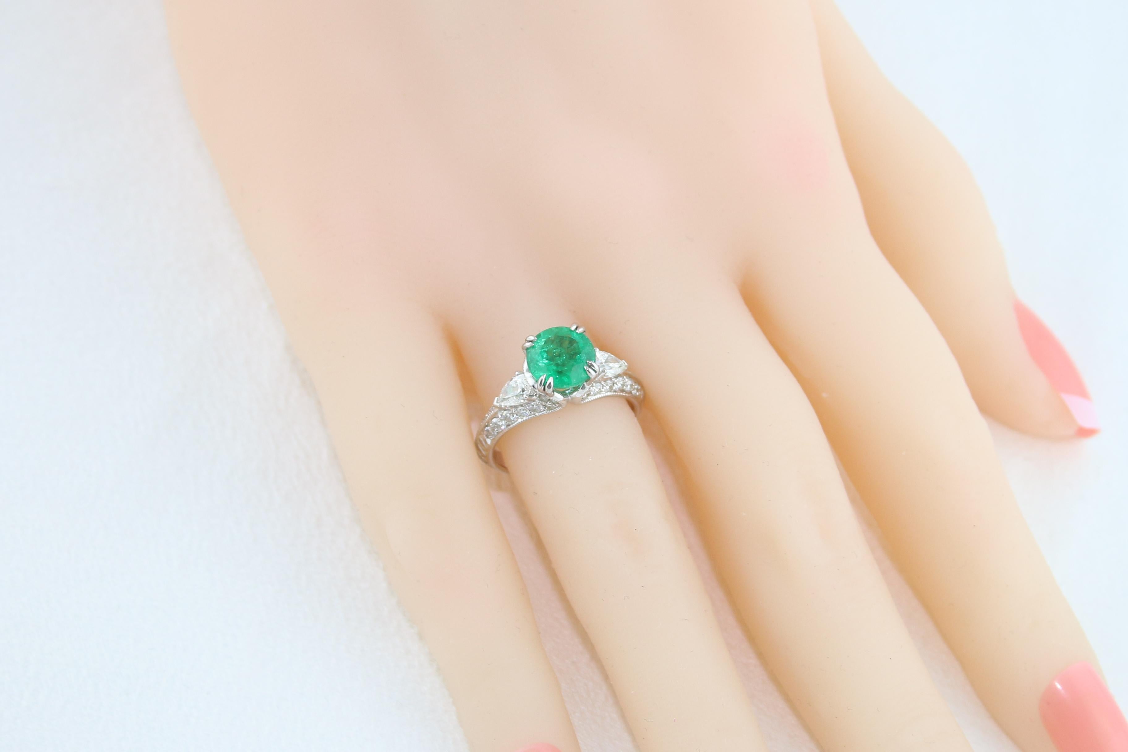 GIA Certified 1.78 Carat Round Emerald Diamond Gold Milgrain Filigree Ring For Sale 3