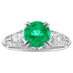 GIA Certified 1.78 Carat Round Emerald Diamond Gold Milgrain Filigree Ring