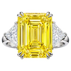 GIA Certified 17.88 Carat Fancy Yellow Emerald Cut Diamond Ring