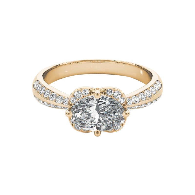 Bague à diamants certifiée GIA de 1.79 carat avec halo ovale est-ouest et double pavage