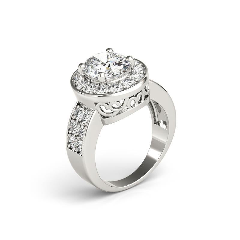 Bague en or blanc 18 carats certifiée GIA de 1,79 carat en forme de halo ovale à double canal Pour femmes en vente