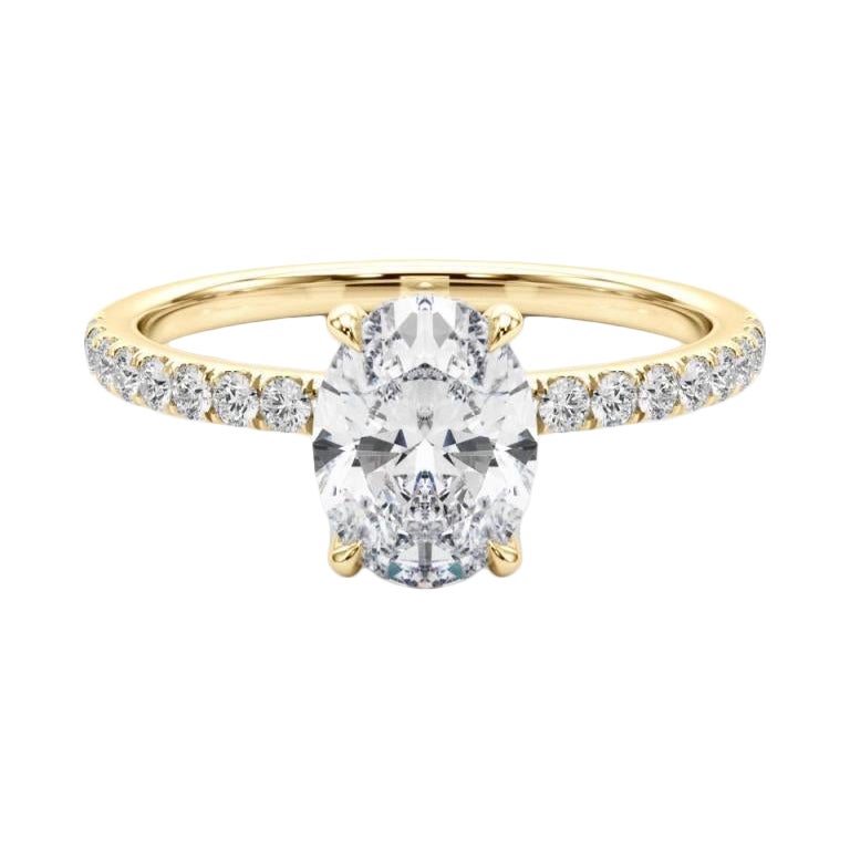 GIA Certified 1,79 Carati Oval Hidden Halo Pave Anello con diamanti in oro giallo 18K