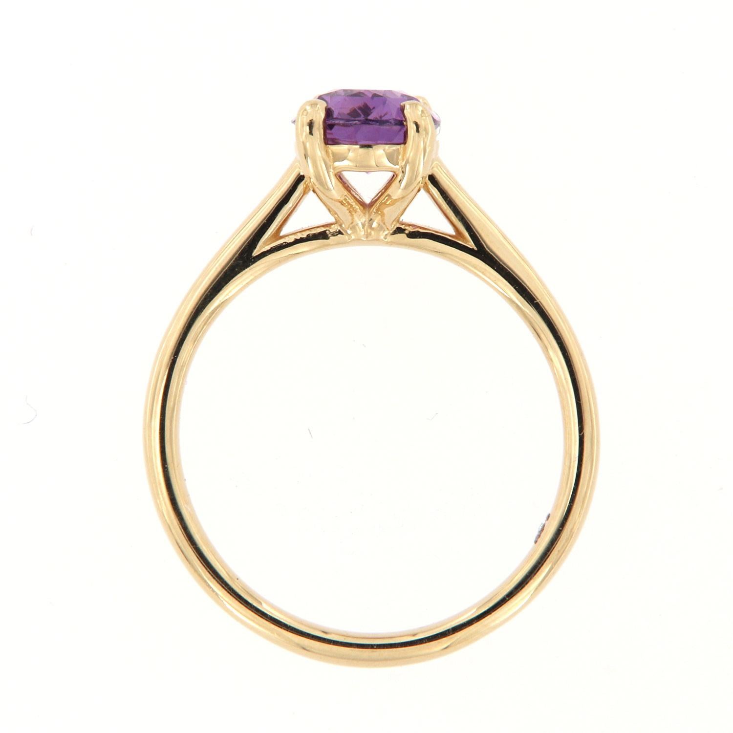 Solitario de oro amarillo de 14k certificado por GIA de 1,79 quilates ovalado no calentado rosa púrpura en Nuevo estado para la venta en San Francisco, CA