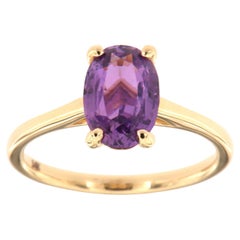 Solitaire ovale en or jaune 14 carats avec violet-rose chauffé de 1,79 carat, certifié par le GIA