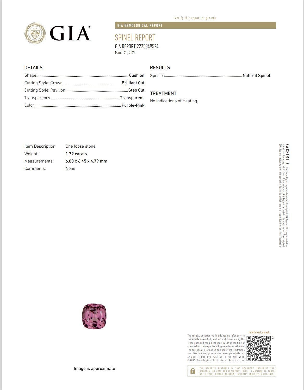 GIA Certified 1.79 Carat Spinel For Sale 1