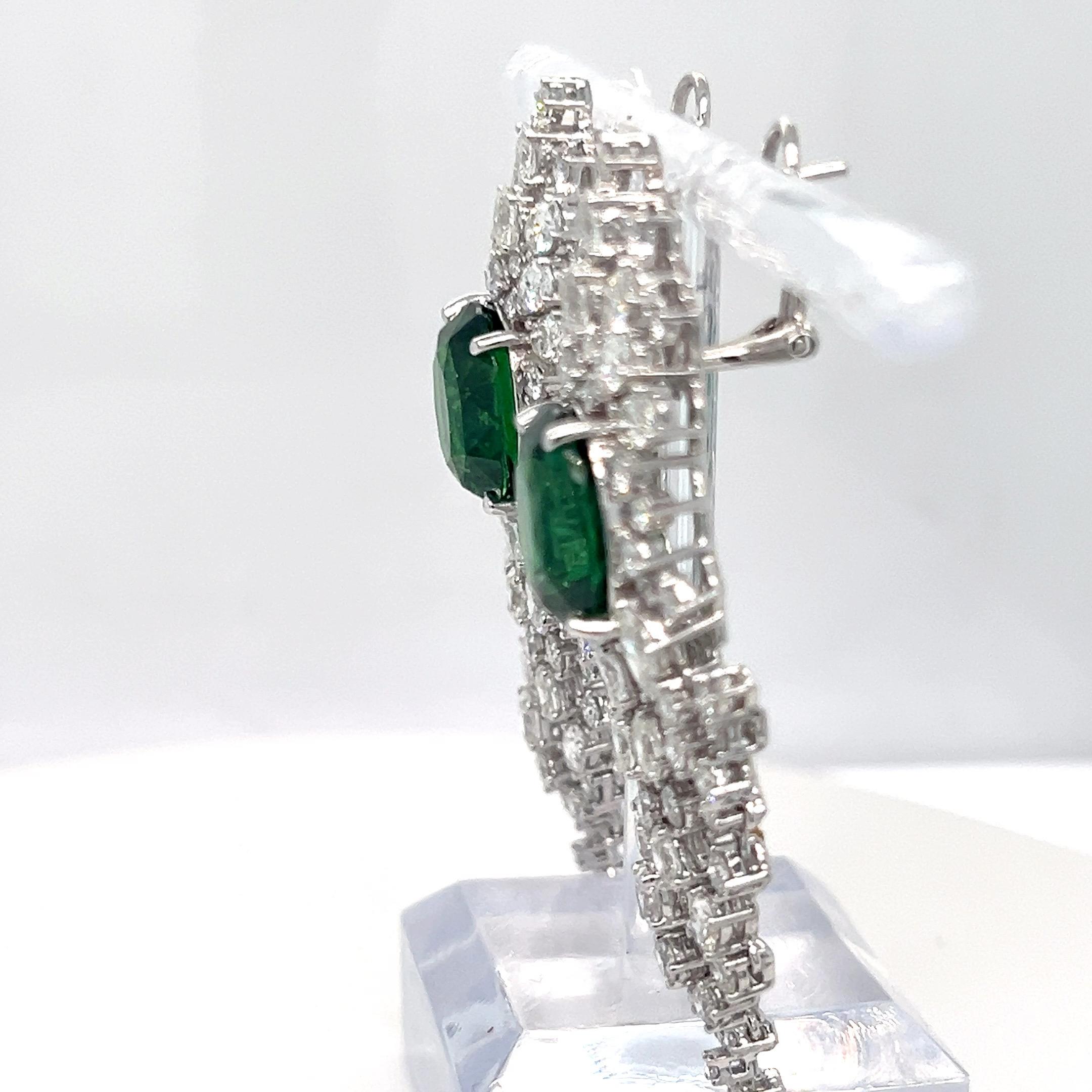 Artisan GIA Certified 17.97 Carat Oval Cut Tsavorite Garnet Diamond Dangling Earrings For Sale