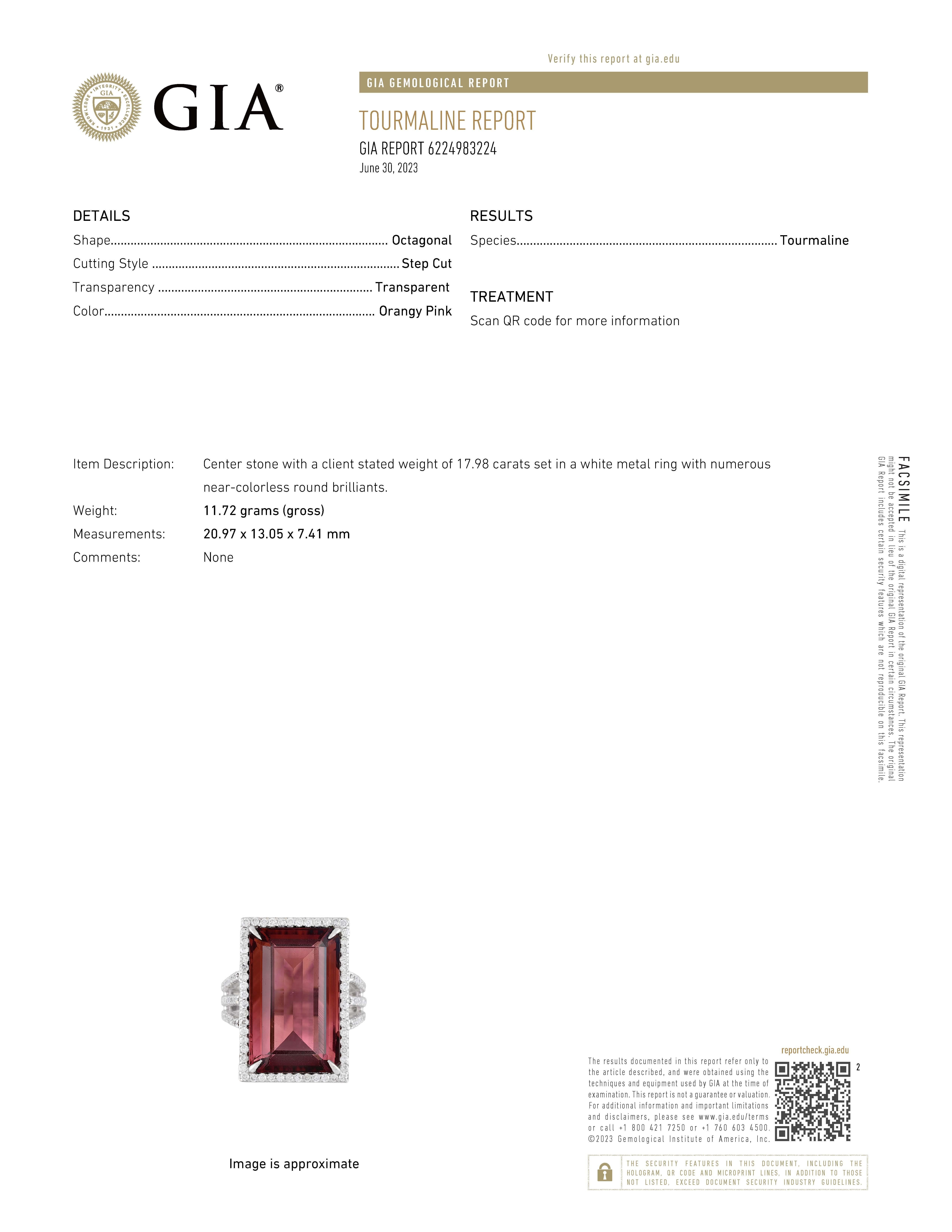 GIA-zertifizierter 17,98 Karat rosa Turmalin-Diamant-Ring Damen im Angebot