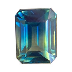 GIA Certified 1.79ct Bi Colour Sapphire Blue Yellow Untreated Emerald Cut Gem