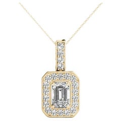 GIA Certified 1.7ct Emerald Cut Diamond Octagon Halo Yellow Gold Pendant