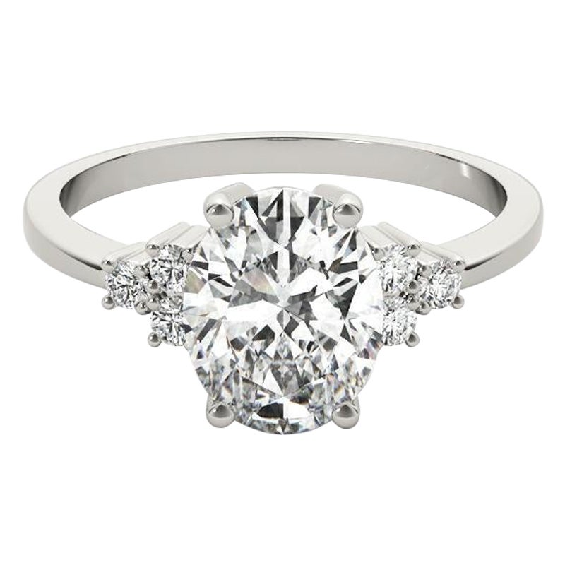 GIA Certified 1.7ct Oval Classic Cluster Multi-Stone Platinum Diamond Ring