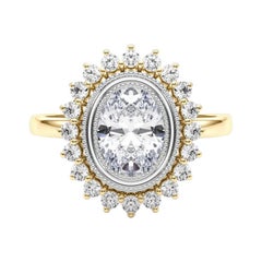 GIA Certified 1.7ct Oval Cluster Vintage Flower Diamond Ring