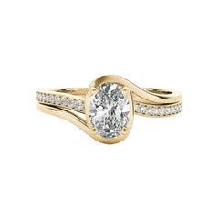 GIA Certified 1.7ct Oval Curved Halo Split Band Pave Diamond Ring