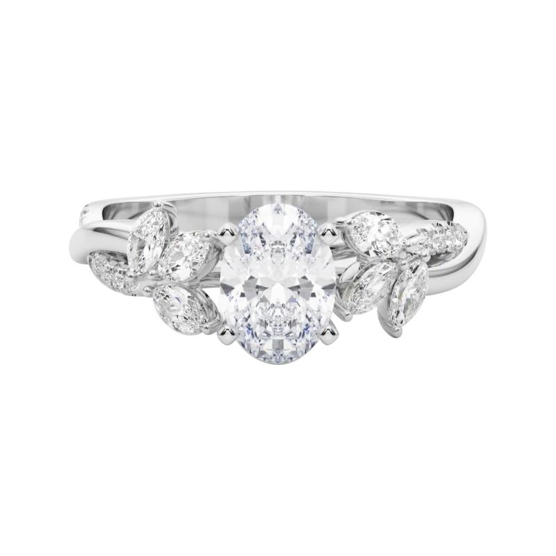 Bague en diamant certifié GIA 1.7ct ovale entrelacé Garden Flower Vine