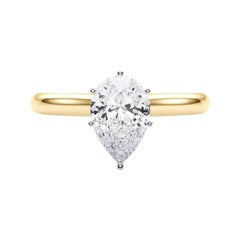 GIA Certified 1.7ct Pear Slim Band Classic Solitaire Diamond Ring