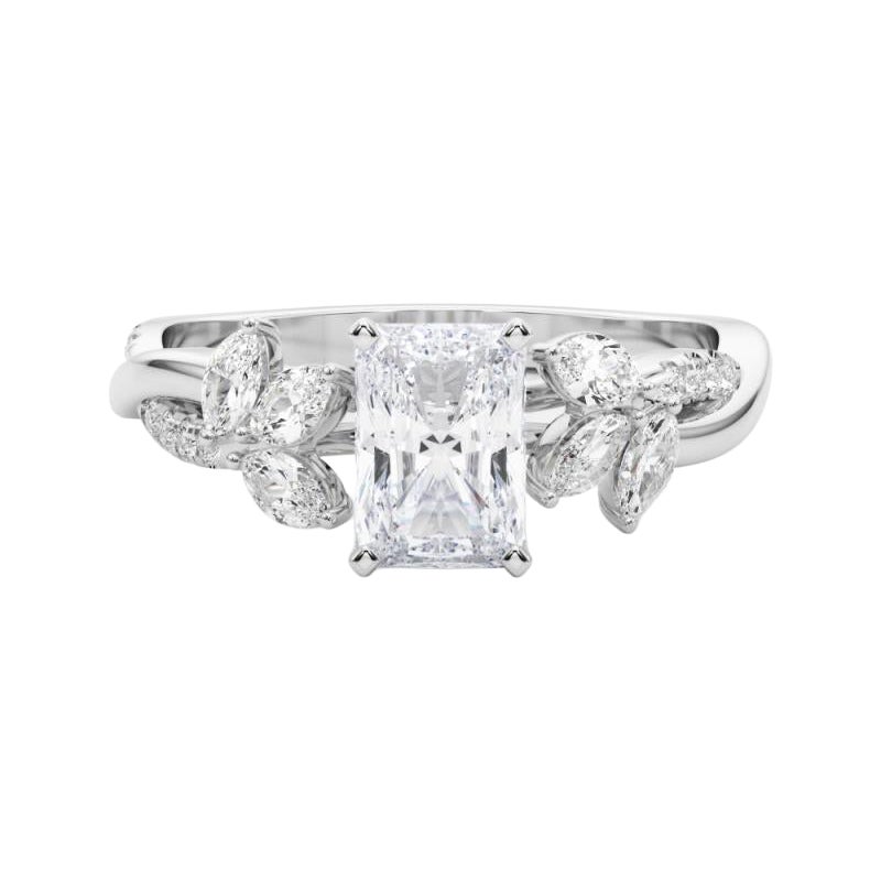 Bague en platine avec diamant certifié GIA de 1.7ct radiant entrelacé Garden Flower Vine