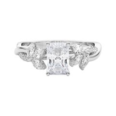 Bague en platine avec diamant certifié GIA de 1.7ct radiant entrelacé Garden Flower Vine