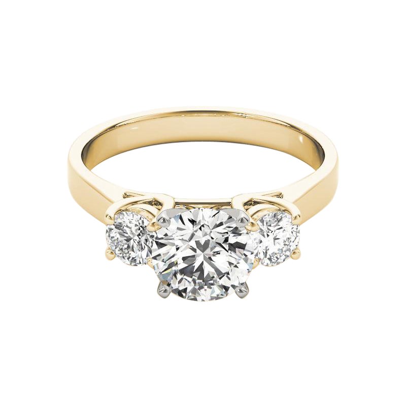 GIA Certified 1.7ct Round Classic Three-Stone V-Prong Diamond Ring