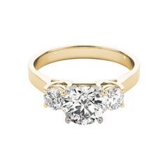GIA Certified 1.7ct Round Classic Three-Stone V-Prong Diamond Ring