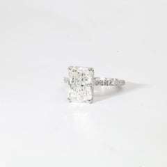 Bague de fiançailles à halo caché en or 18 carats avec diamant radiant de 4,1 ct certifié par la GIA