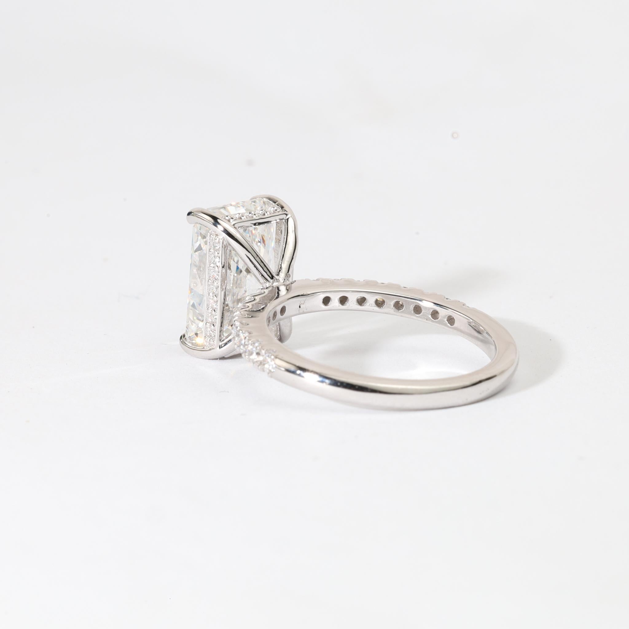 Radiant Cut GIA Certified 4.1ct Radiant-Cut Diamond Hidden Halo Engagement Ring in 18K Gold For Sale