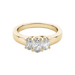 GIA Certified 1.8 Carat Classic Three-Stone Oval 18K Yellow Gold Diamond Ring