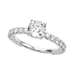 GIA Certified 1.8 Carat Cushion Partial Eternity Shank Diamond Ring