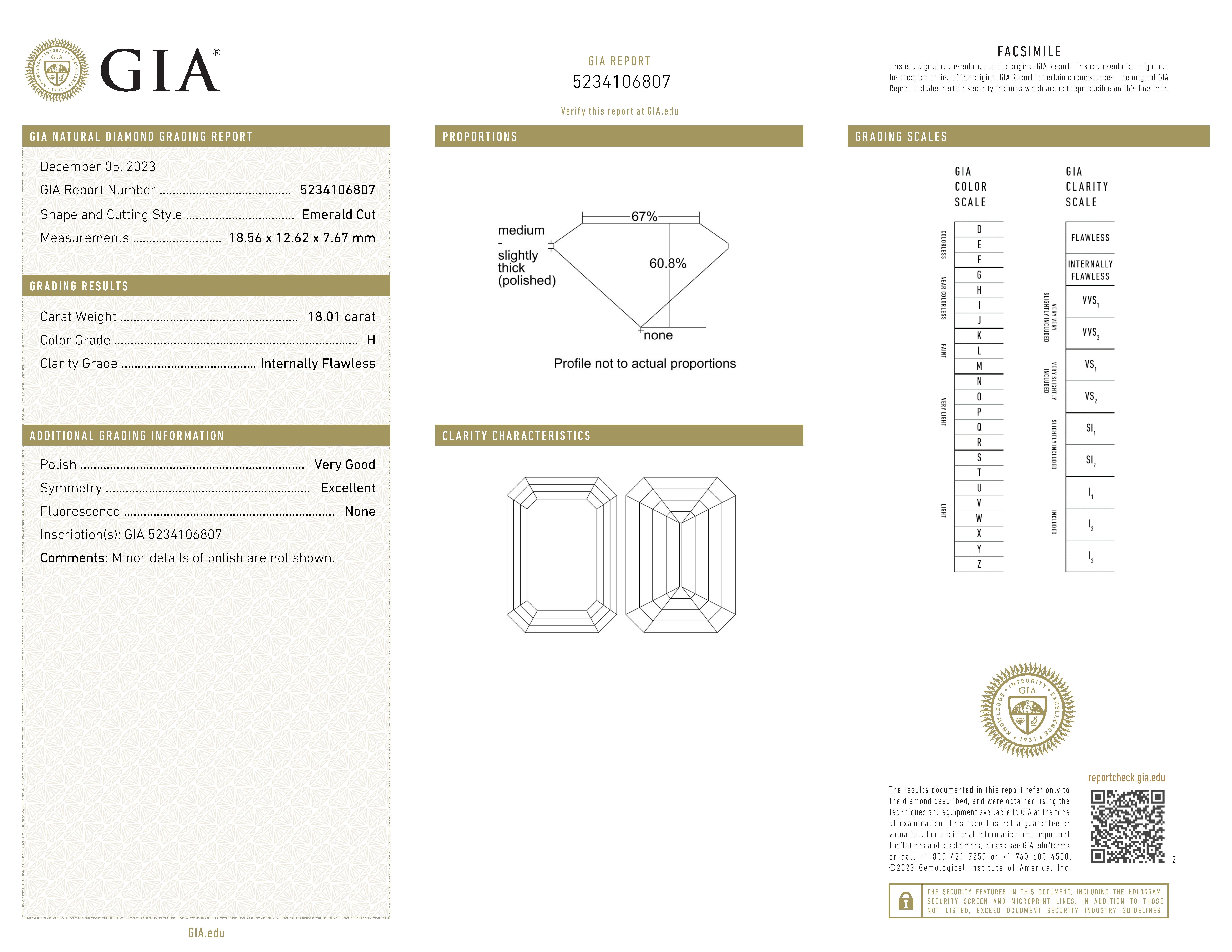 GIA Certified 18 Carat Emerald Cut h Internally Flawless Diamond Platinum Ring (bague en platine) Neuf - En vente à Chicago, IL