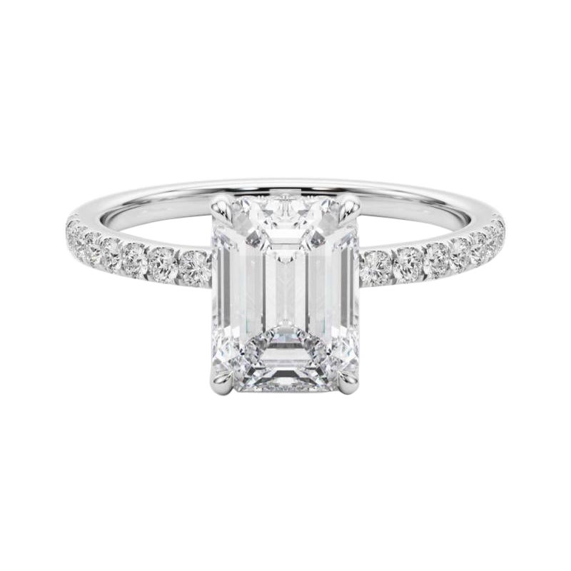 GIA Certified 1.8 Carat Emerald Hidden Halo Pave 18K White Gold Diamond Ring