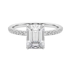 GIA Certified 1.8 Carat Emerald Hidden Halo Pave 18K White Gold Diamond Ring
