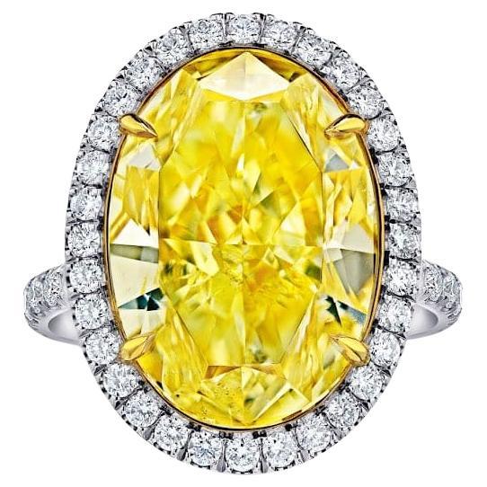 GIA Certified 18 Carat Fancy Yellow Oval Cut Diamond Halo Ring