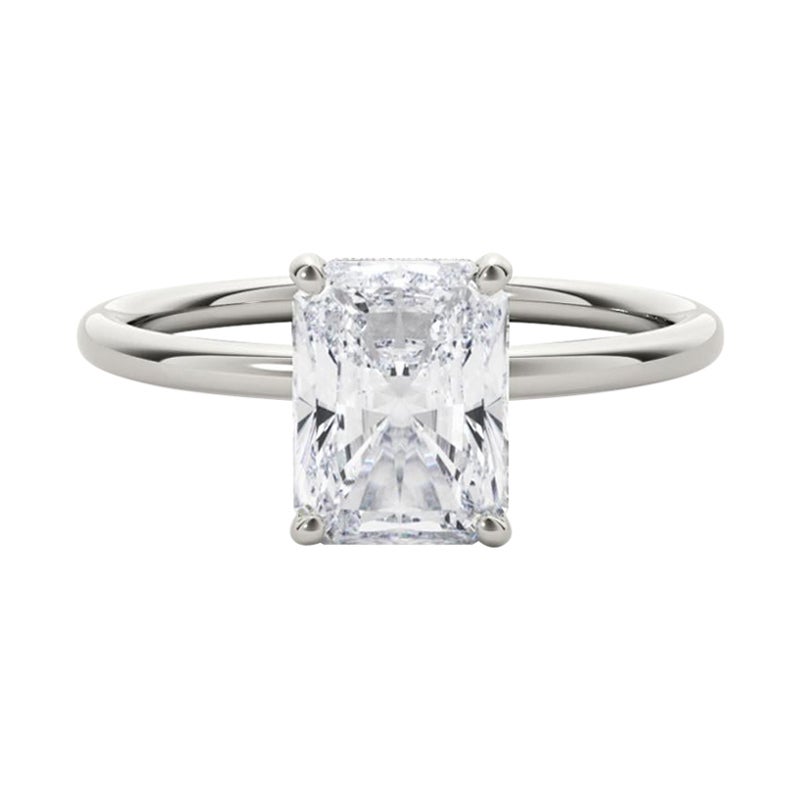 Bague diamant solitaire radiant à halo caché de 1.8 carat certifiée GIA