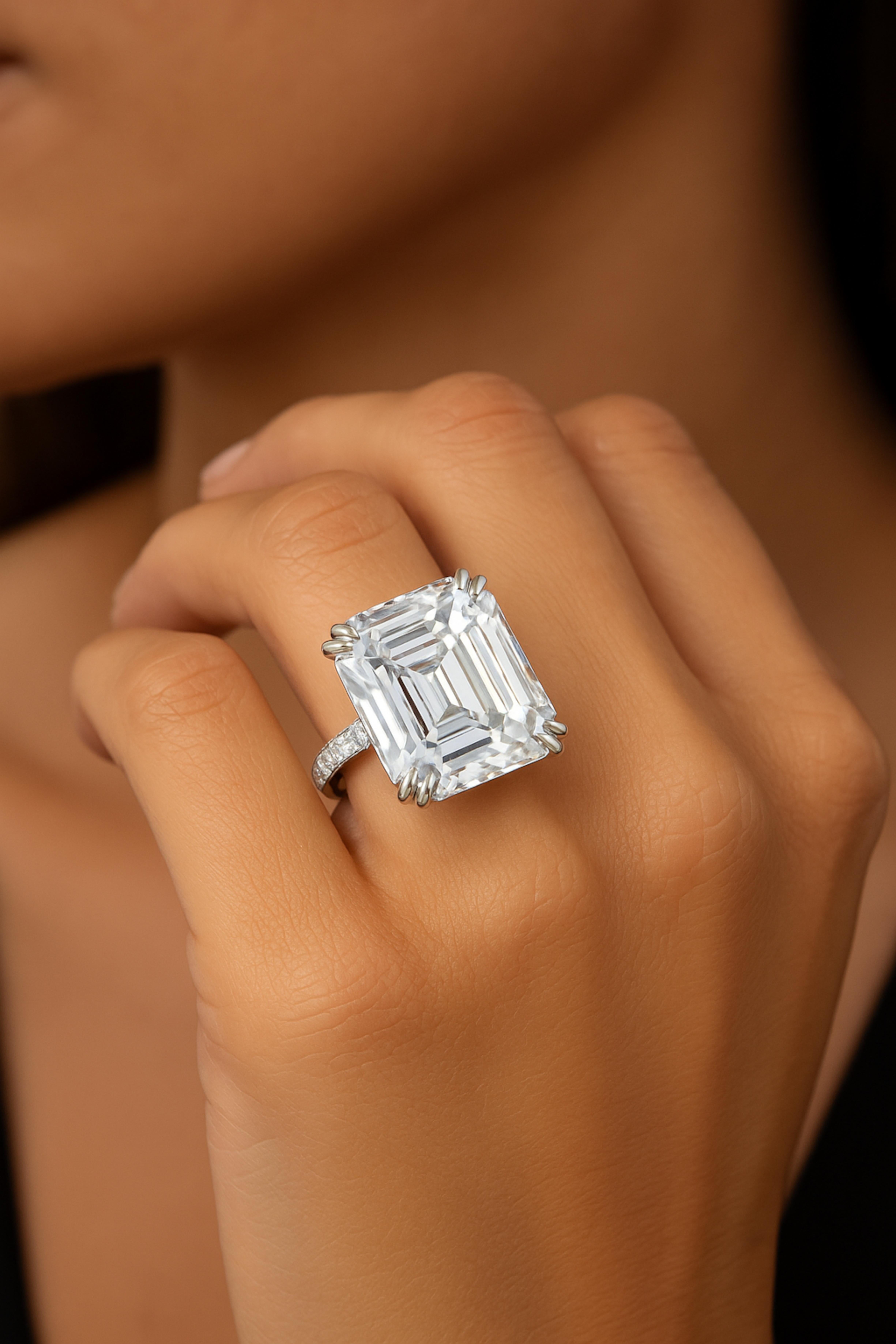 Bague en diamant certifié GIA 18 carats J VS2 avec baguettes effilées
Cette pièce d'exception met en valeur un impressionnant diamant de 18 carats certifié GIA de couleur J et de pureté VS2. Avec un polissage et une symétrie excellents et sans