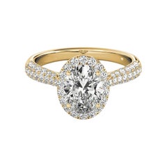 GIA Certified 1,8 Carat Oval Halo Multi-Row 18K Yellow Diamond Ring