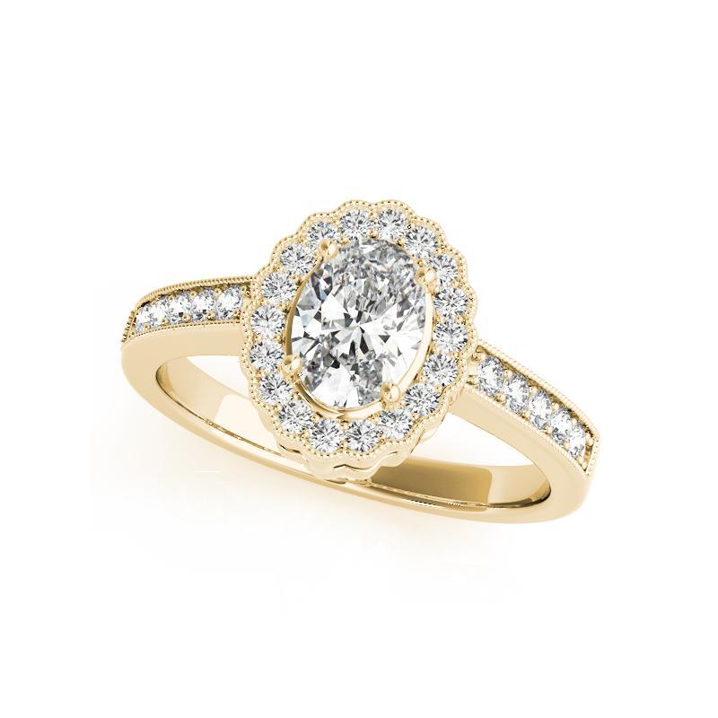Taglio ovale GIA Certified 1,8 Carat Oval Halo Openwork Pave Anello con diamanti in oro giallo 18K in vendita