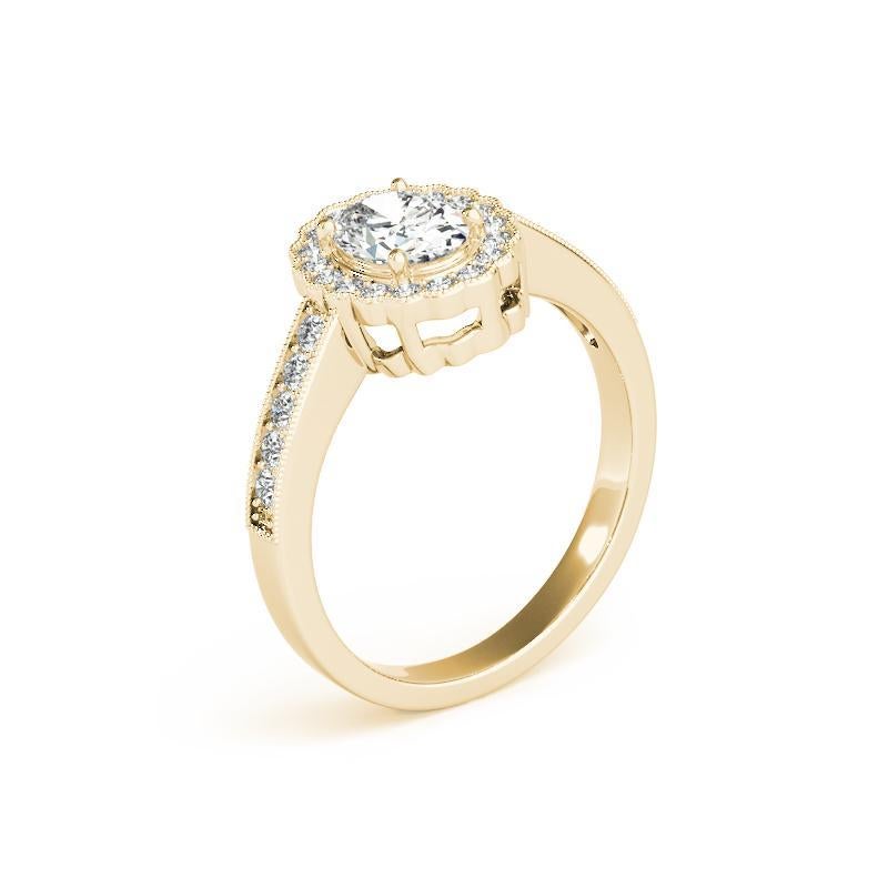 Donna GIA Certified 1,8 Carat Oval Halo Openwork Pave Anello con diamanti in oro giallo 18K in vendita