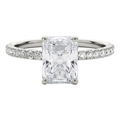 GIA Certified 1.8 Carat Pave Hidden Halo Radiant  Diamond Ring