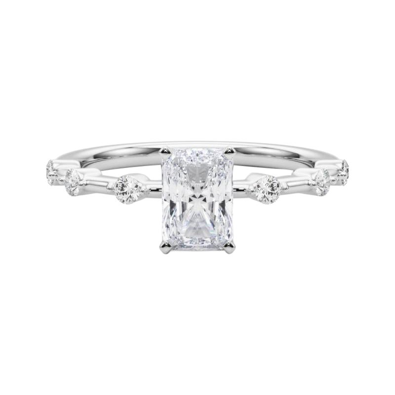 Anillo de diamantes en platino con mango de bambú de 1.8 quilates de diamante radiante certificado por GIA