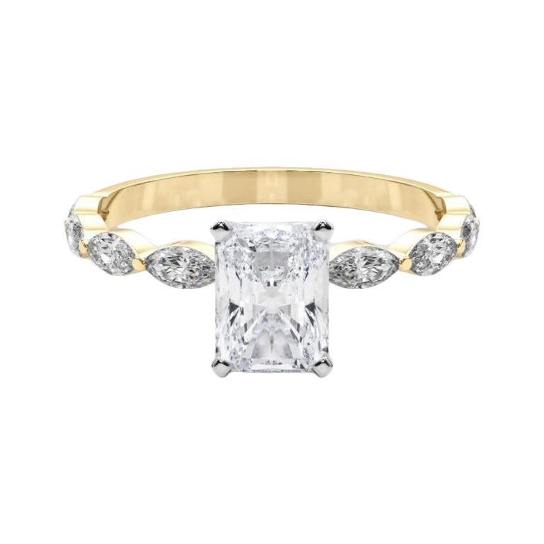 GIA-zertifiziert 1.8 Karat Radiant Diamant Band Solitär Diamantring