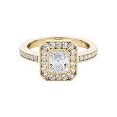 GIA Certified 1,8 Carat Radiant Halo Milgrain Anello di diamanti in oro giallo 18K