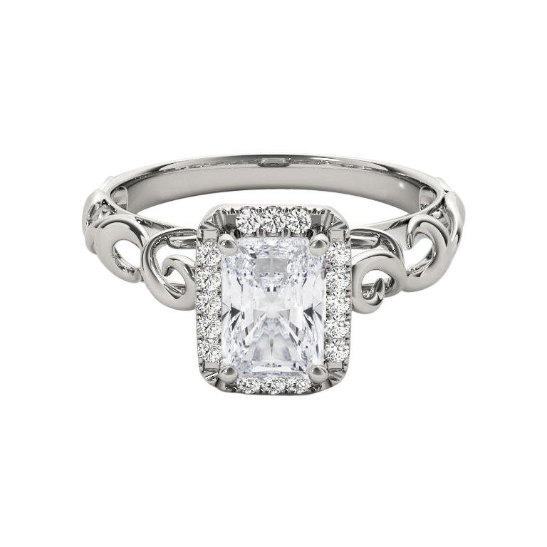 GIA Certified 1.8 Carat Radiant Halo Ribbon Cathedral Platinum Diamond Ring