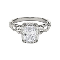 GIA Certified 1.8 Carat Radiant Halo Ribbon Cathedral Platinum Diamond Ring
