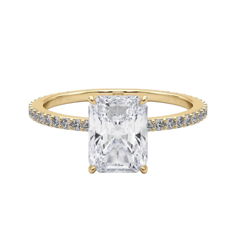 GIA Certified 1.8 Carati Radiant Halo Hidden Pave Band Diamond Ring