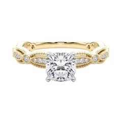 GIA Certified 1.8 Carat Vintage Cushion Milgrain Band Diamond Ring