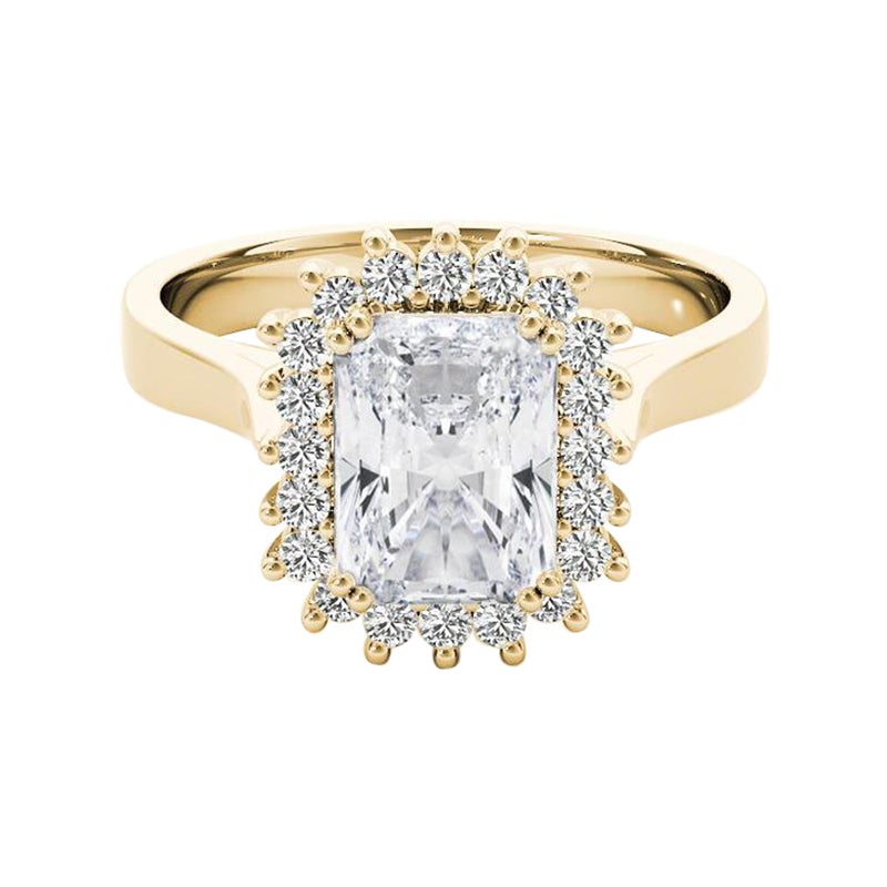 Bague à diamant Vintage By 1.8 Carat Radiant Halo Cluster certifié GIA