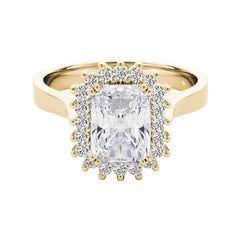 Bague à diamant Vintage By 1.8 Carat Radiant Halo Cluster certifié GIA