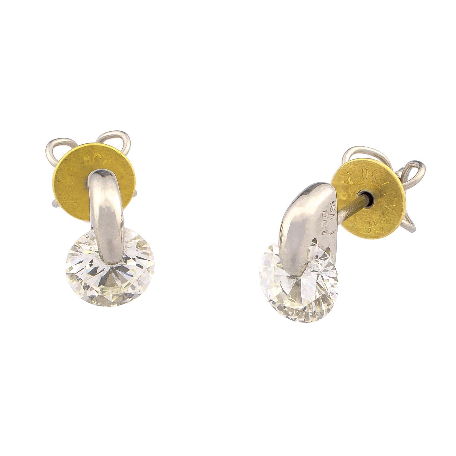 GIA Certified 18 Karat Gold De Beers Millenium Diamonds Interchangeable Earrings For Sale 1