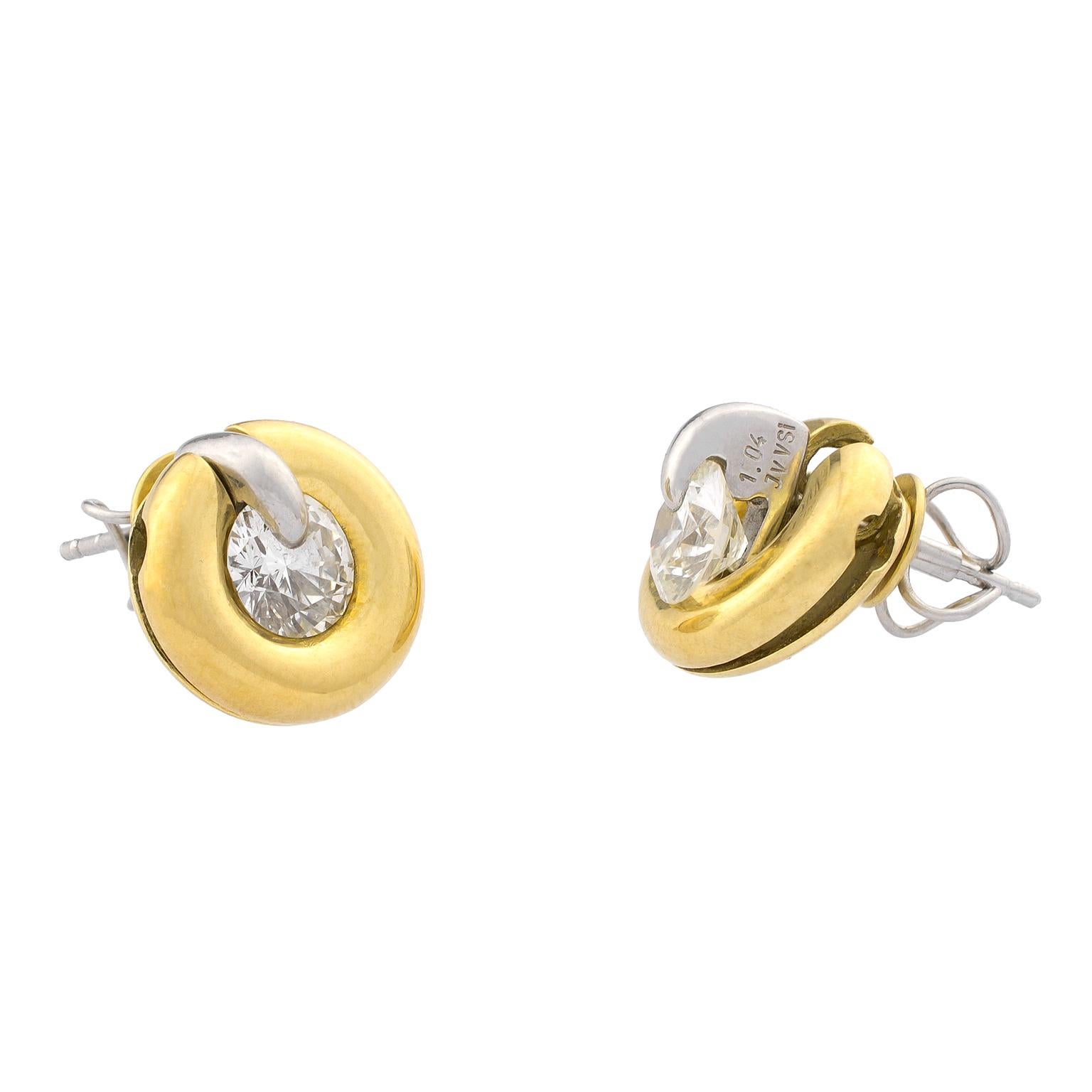 GIA Certified 18 Karat Gold De Beers Millenium Diamonds Interchangeable Earrings For Sale 2